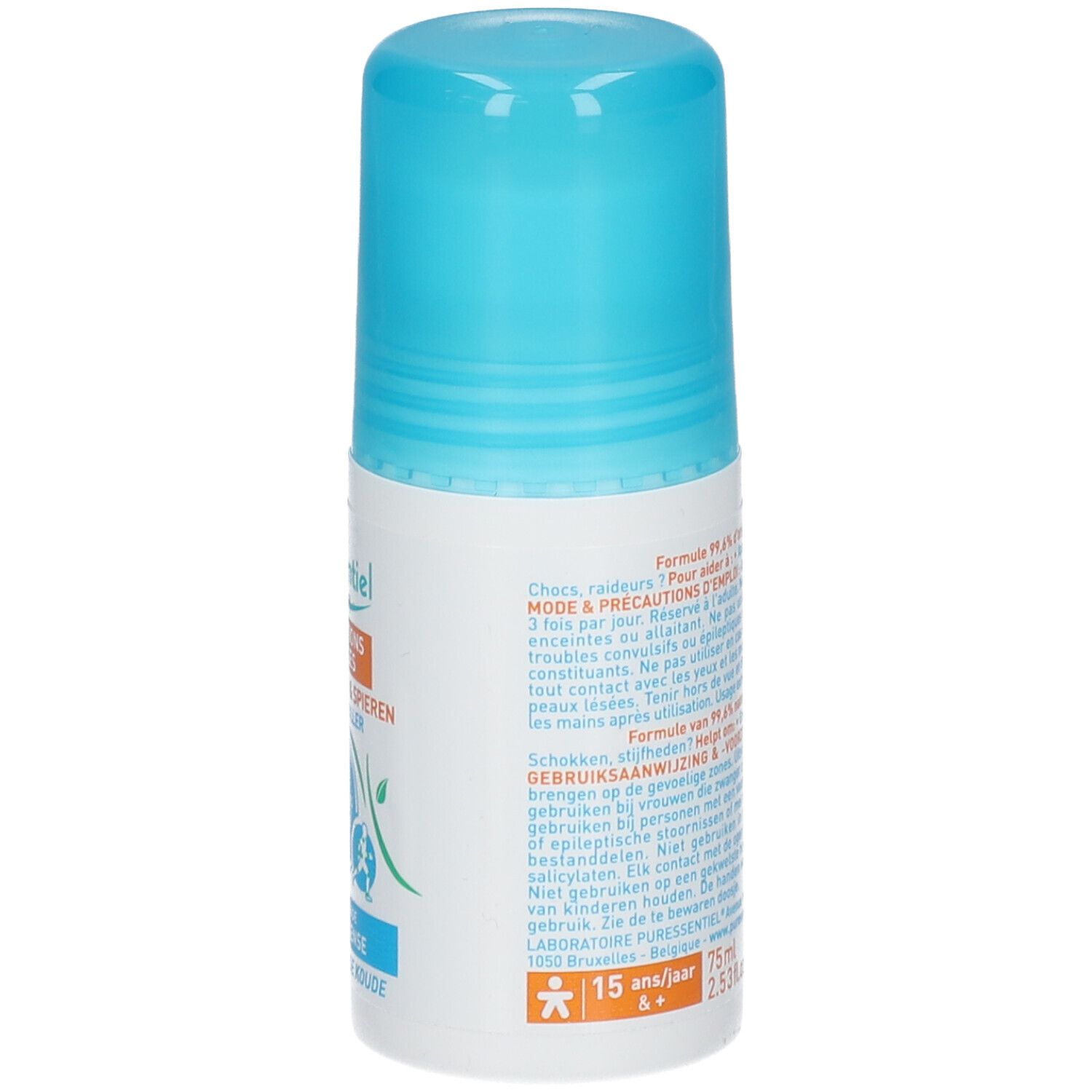 Weißer Roller mit blauem Deckel. Aufschrift und Text in mehreren Sprachen. Ab 15 Jahren.