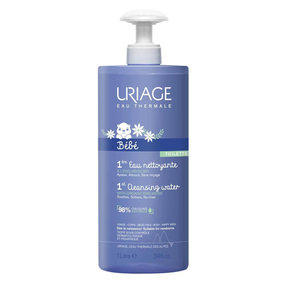 Uriage Eau Thermale Bébé 1er Eau nettoyante. Flacon avec pompe. 1 litre.