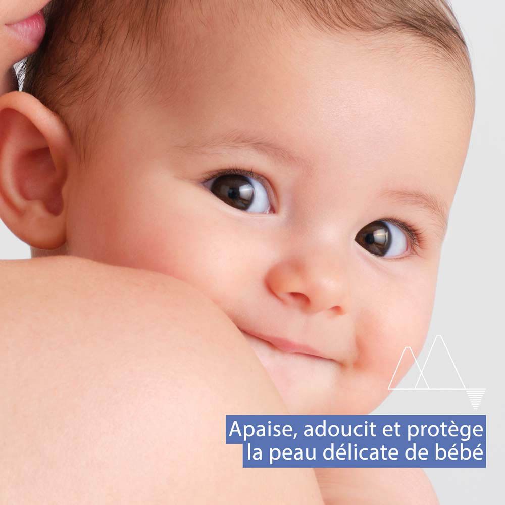 Texte sur fond bleu. Uriage Eau Thermale, Edelweiss Bio.