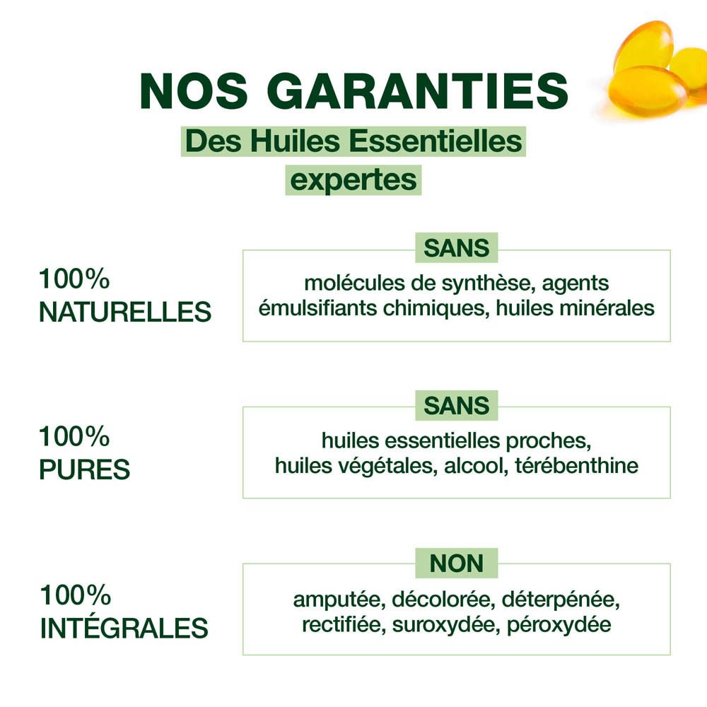 Boîte blanche avec capsules. Inscription: CAPSULES ORIGAN + Essence de Citron. Label BIO. Capsules jaunes à côté.