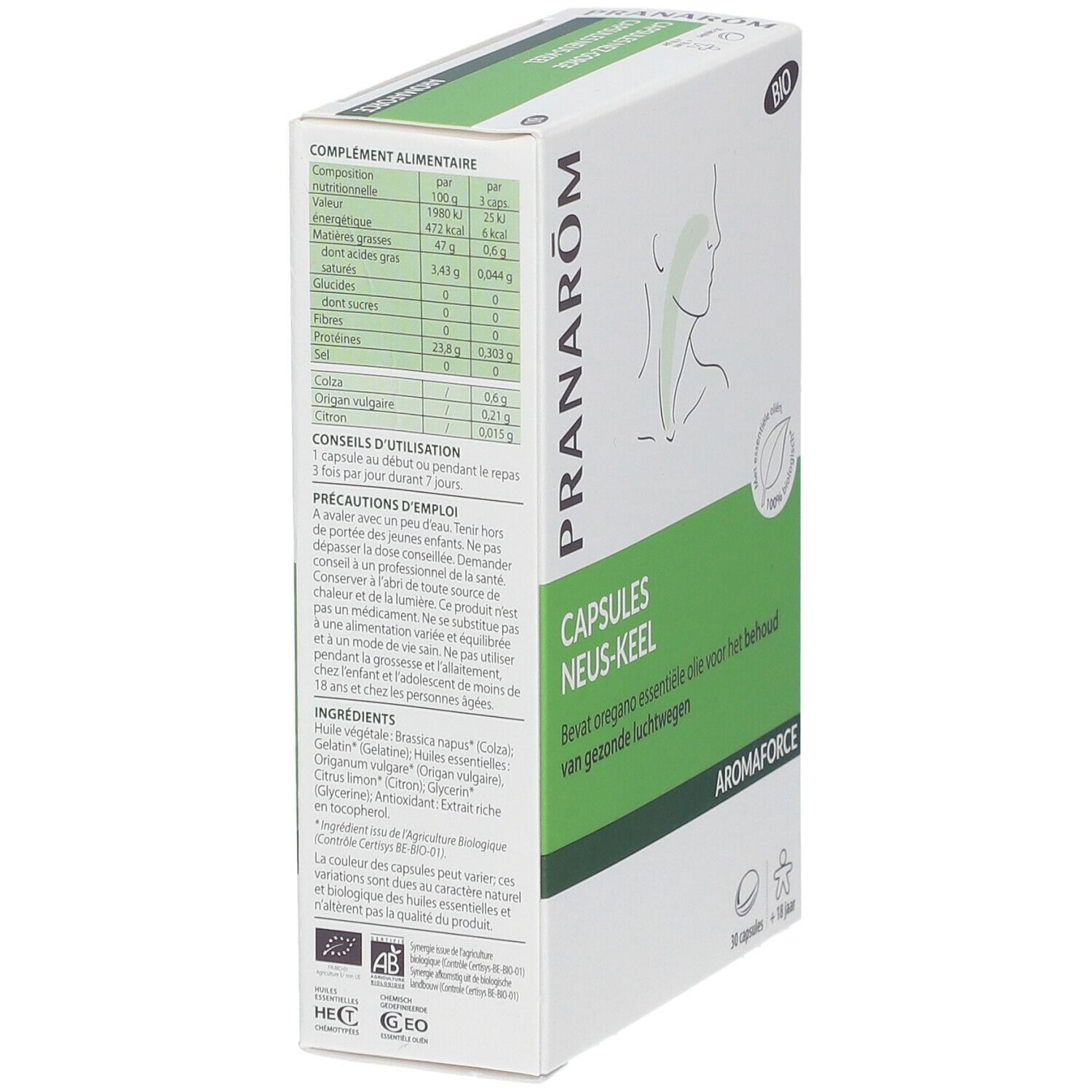 PRANARÔM - Aromaforce - Capsules Nez-Gorge - Compléments Alimentaires Aux Huiles Essentielles - Origan(*) - (*) Maintient La Santé Des Voies Respiratoires - 100% Bio - 30 Capsules
