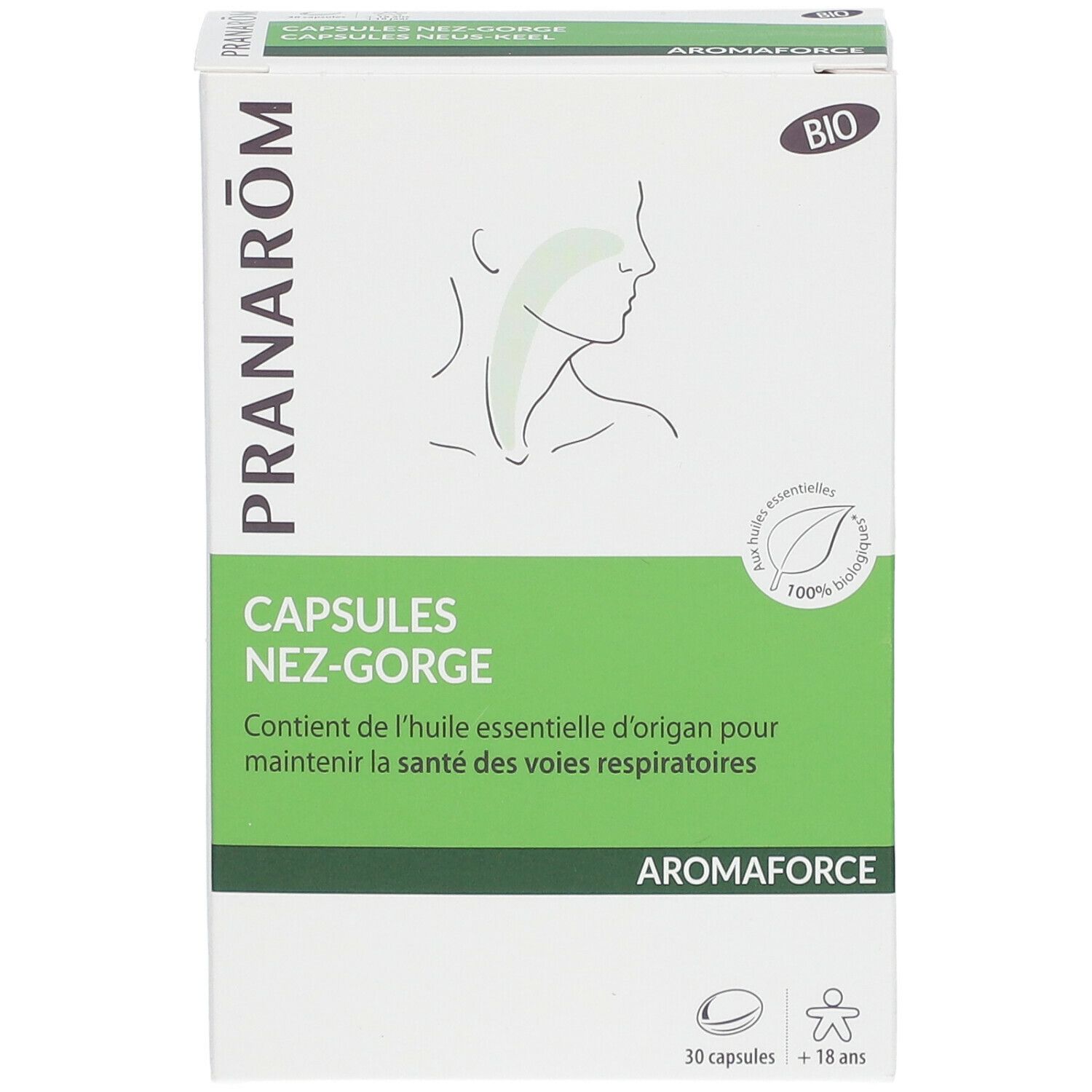 PRANARÔM - Aromaforce - Capsules Nez-Gorge - Compléments Alimentaires Aux Huiles Essentielles - Origan(*) - (*) Maintient La Santé Des Voies Respiratoires - 100% Bio - 30 Capsules