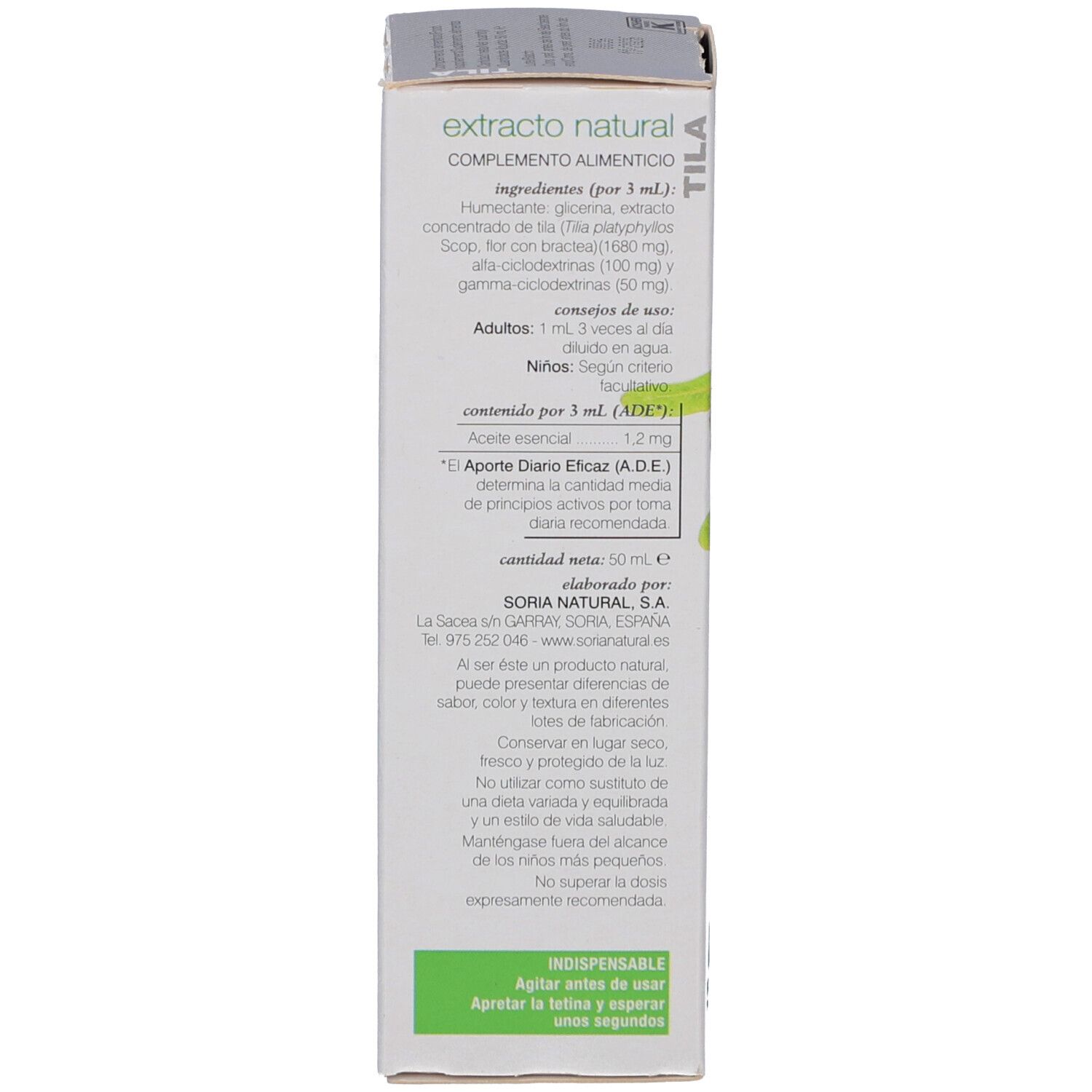 Rückseite der Produktverpackung. Text mit Inhaltsstoffen, Anwendungshinweisen und Herstellerinformationen.