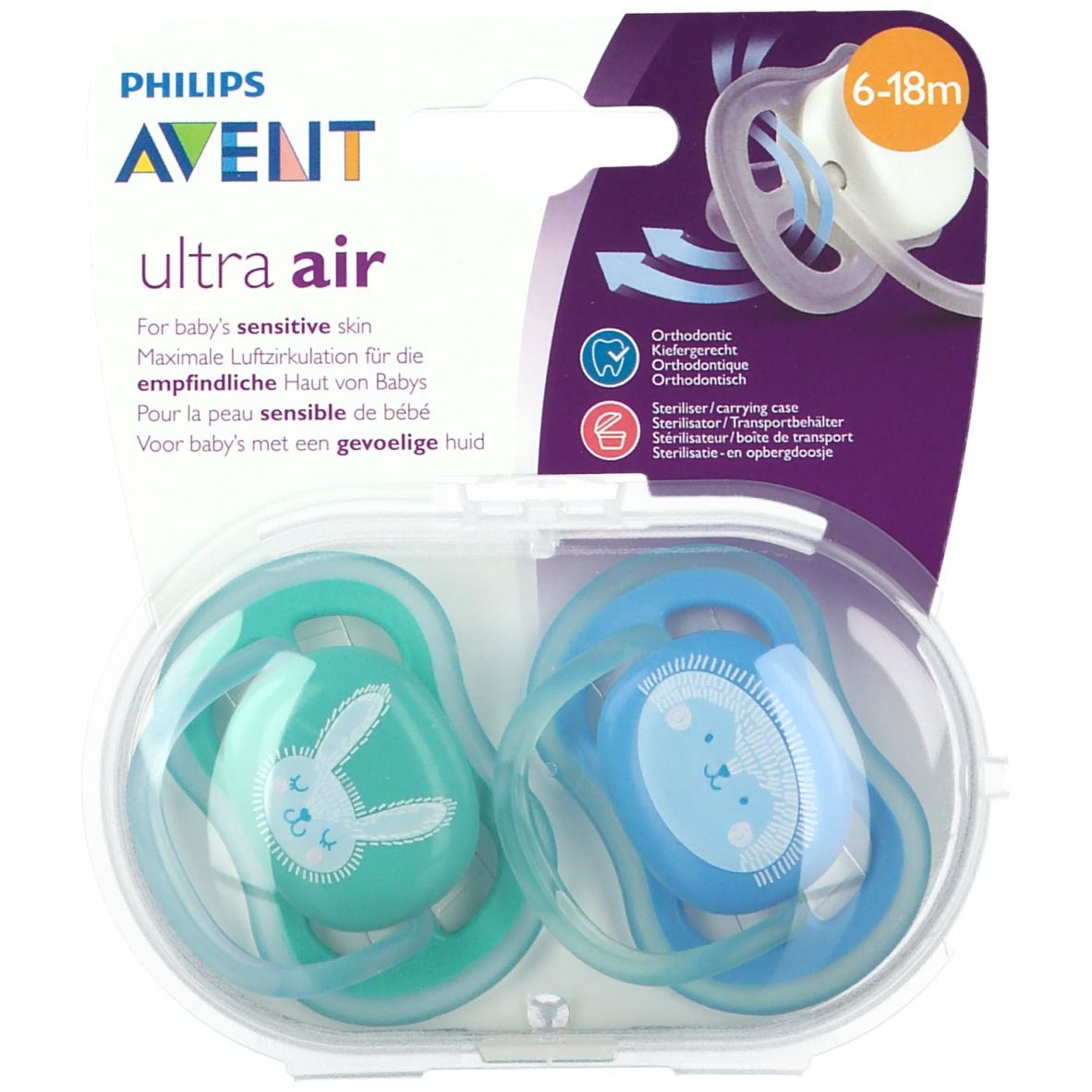Avent Ultra Air Silikon Mix Schnuller 6-18 Monate (Farbe nicht wählbar)