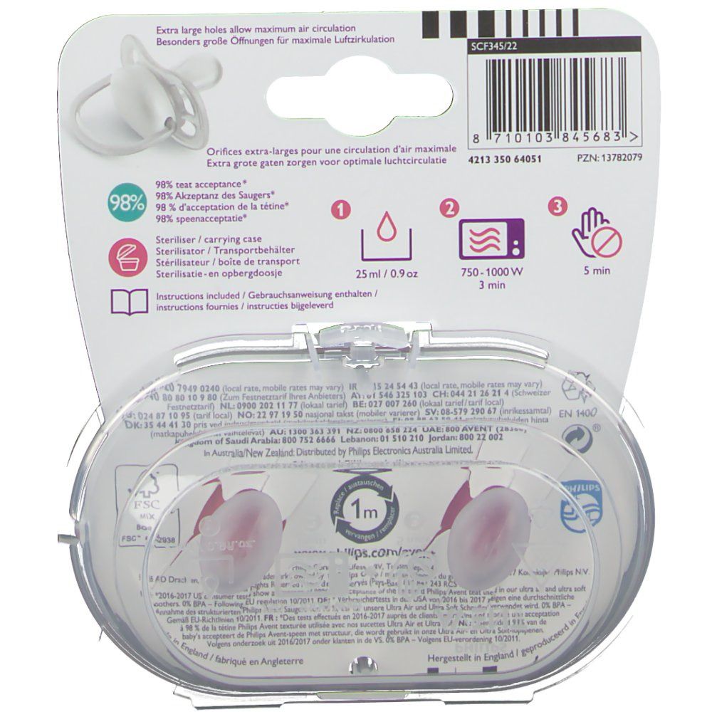 Avent Sucette Ultra Air Silicone Girl Deco 6-18 mois