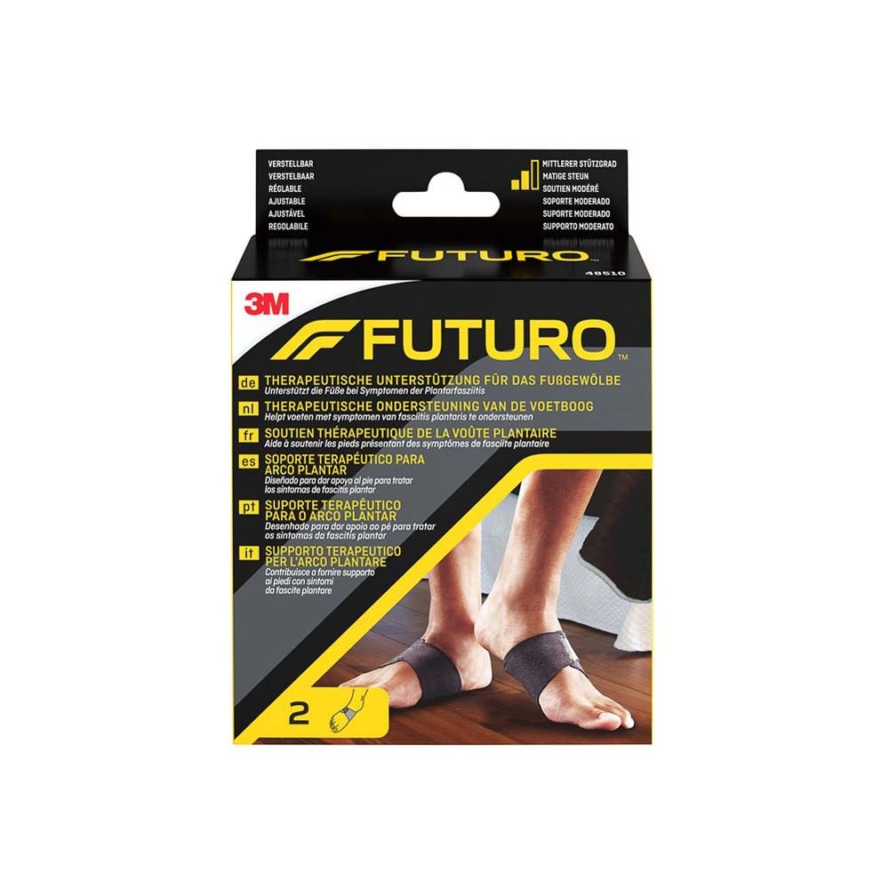 FUTURO™ Fußgewölbe-Unterstützung. Schwarze Bandagen, verpackt in einer Schachtel. 2 Stück.