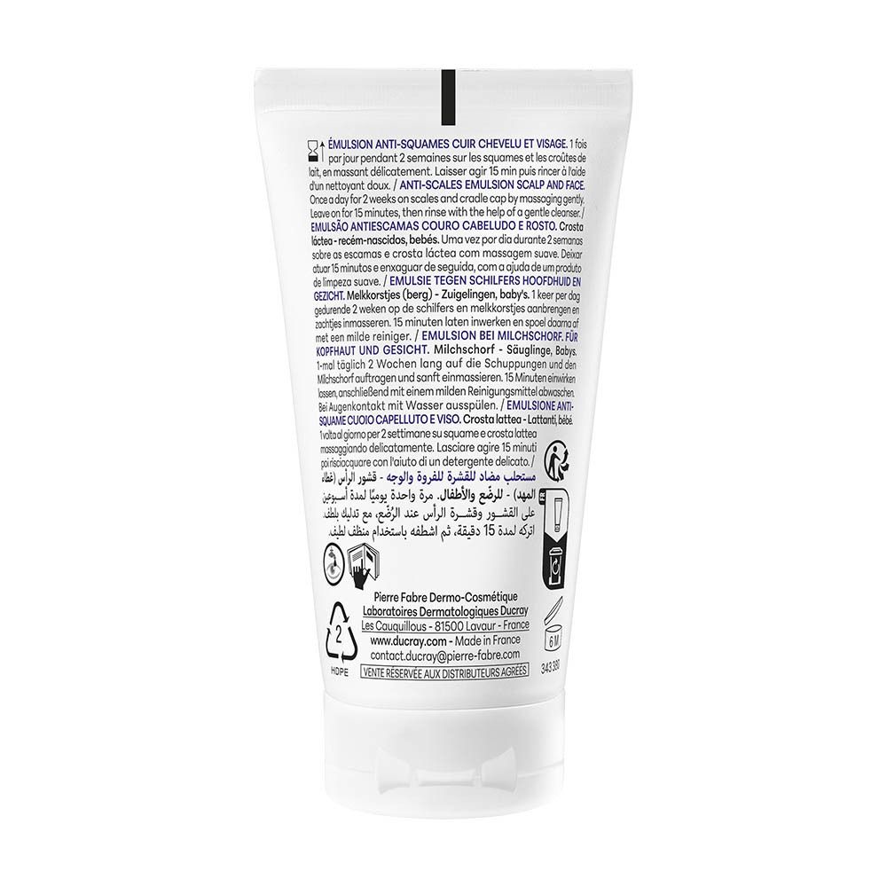 Rückseite einer Tube mit Emulsion Anti-Squames Cur Cheveux et Visage.