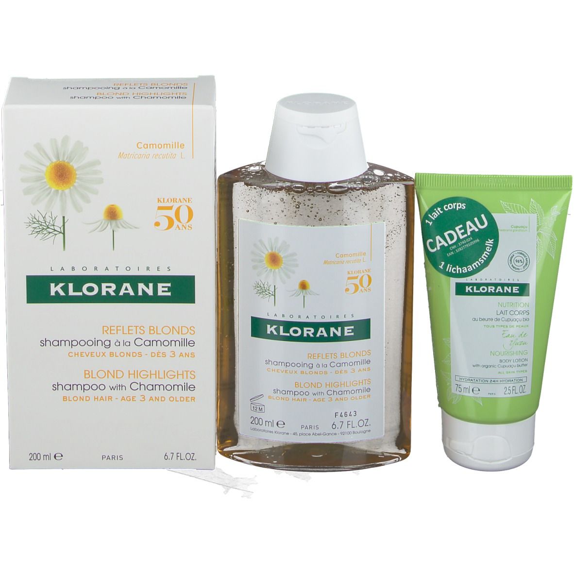 KLORANE Shampoo mit Kamillenextrakt + KLORANE nährende Körperlotion Yuzuwasser