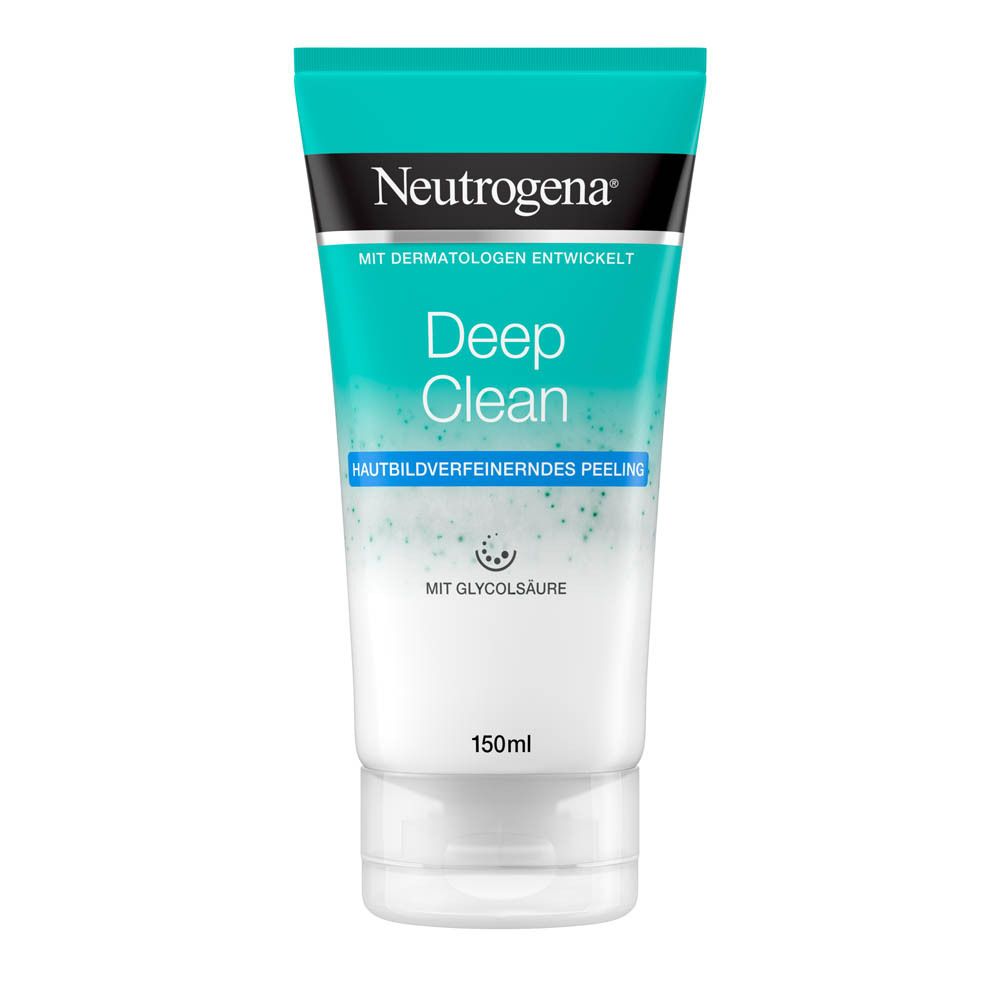 Tube de gommage Neutrogena Deep Clean à l'acide glycolique. Pour tous types de peau.