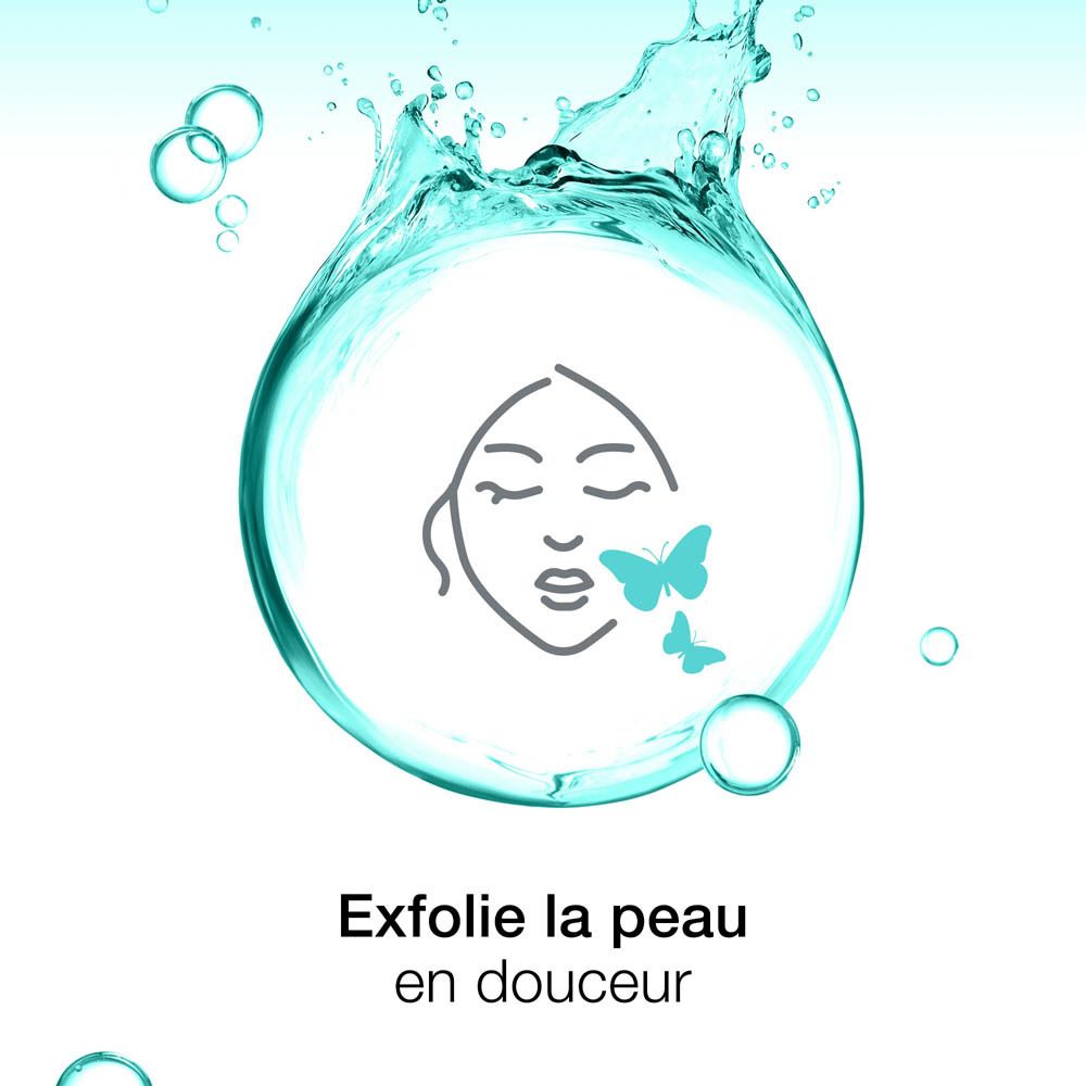 Symbole : visage avec bulles. Élimine les impuretés et l'excès de sébum.