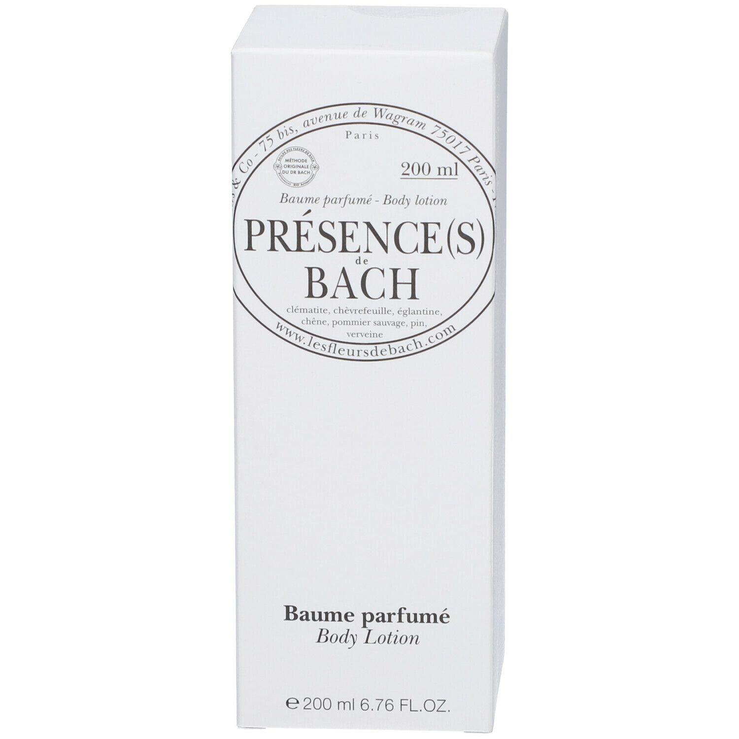 Emballage blanc avec informations produit. Inscription: "Baume parfumé Body lotion". Marque et nom du produit visibles.