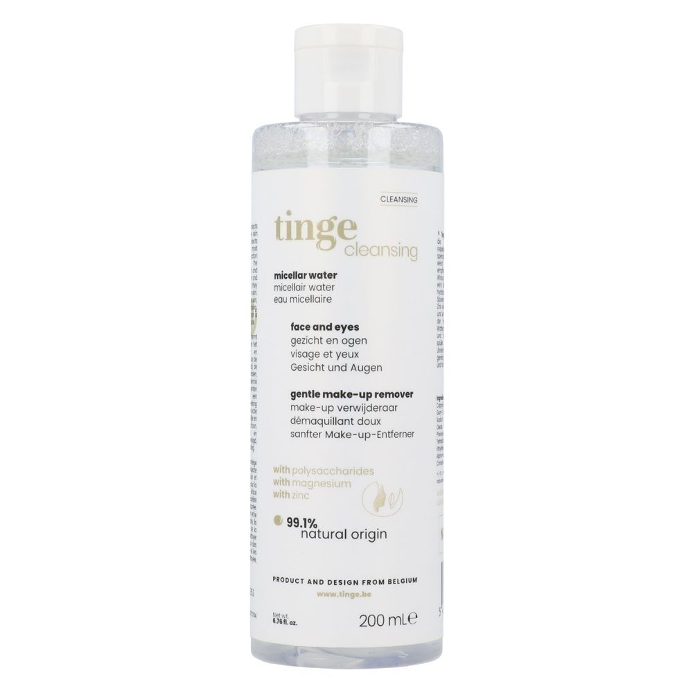 Bouteille d'eau micellaire Tinge 3-en-1, 200 ml, avec bouchon blanc.