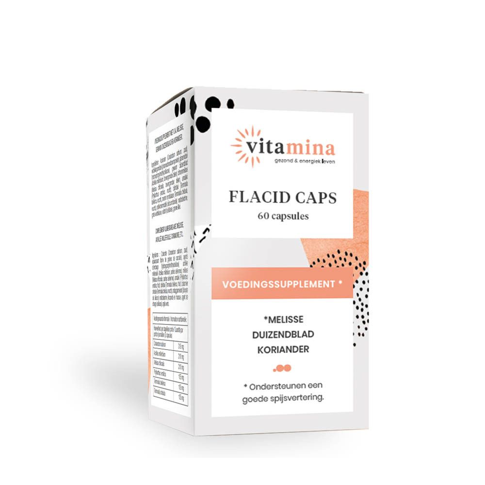 Emballage et bouteille de 60 capsules, inscription 'FLACID CAPS'.