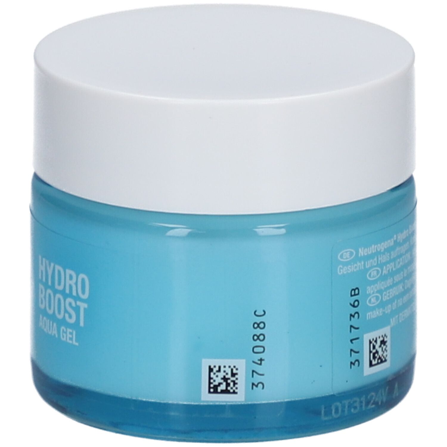 Neutrogena Hydro Boost Aqua Gel. Produkt in einem Glas mit weißem Deckel.