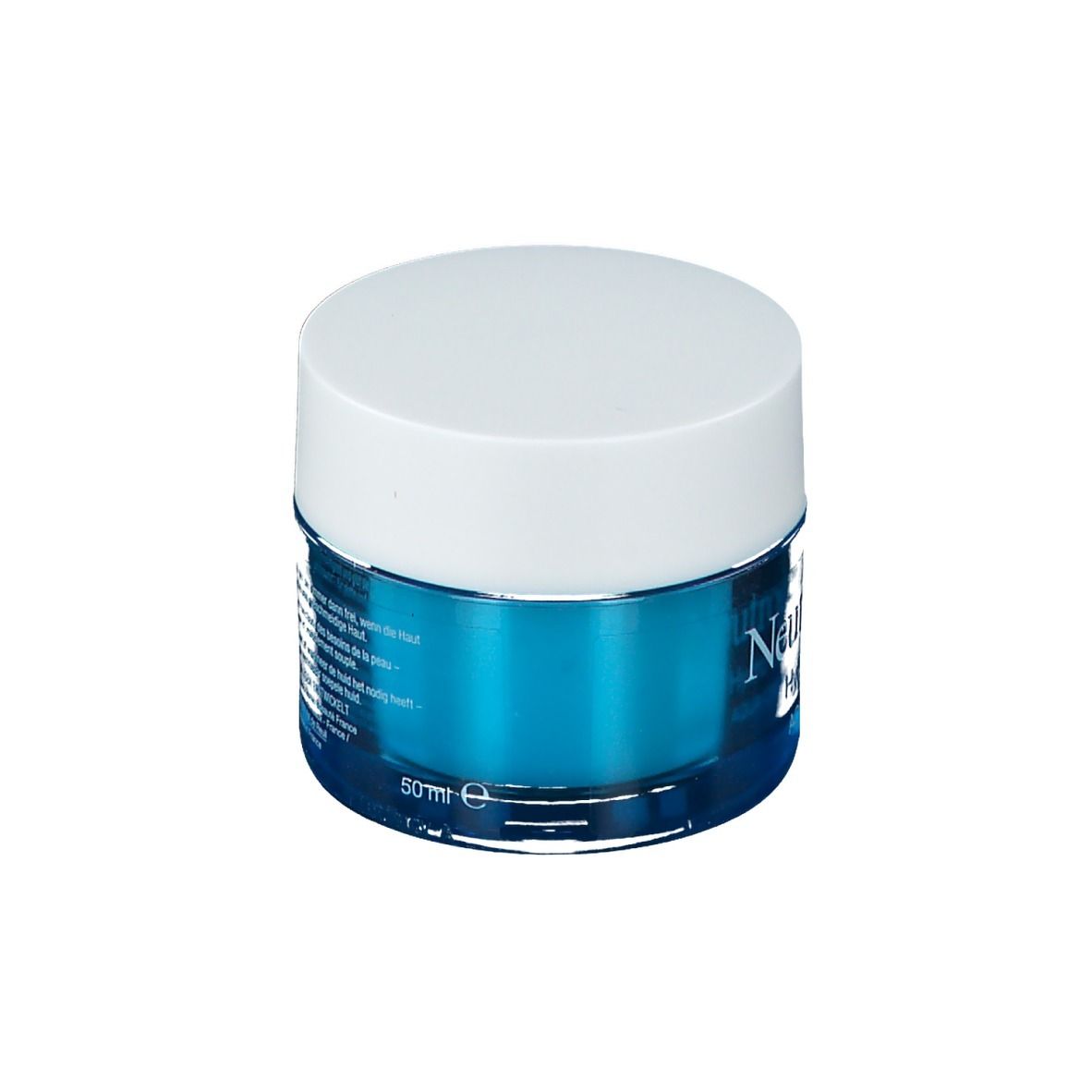 Neutrogena Hydro Boost Aqua Creme. Blaue Creme-Dose mit weißem Deckel. Text: Hydro Boost, Aqua Creme.