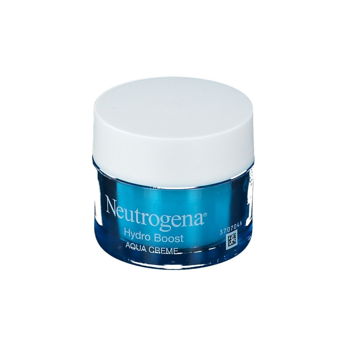 Neutrogena Hydro Boost Aqua Creme. Blaue Creme-Dose mit weißem Deckel. Text: Hydro Boost, Aqua Creme.