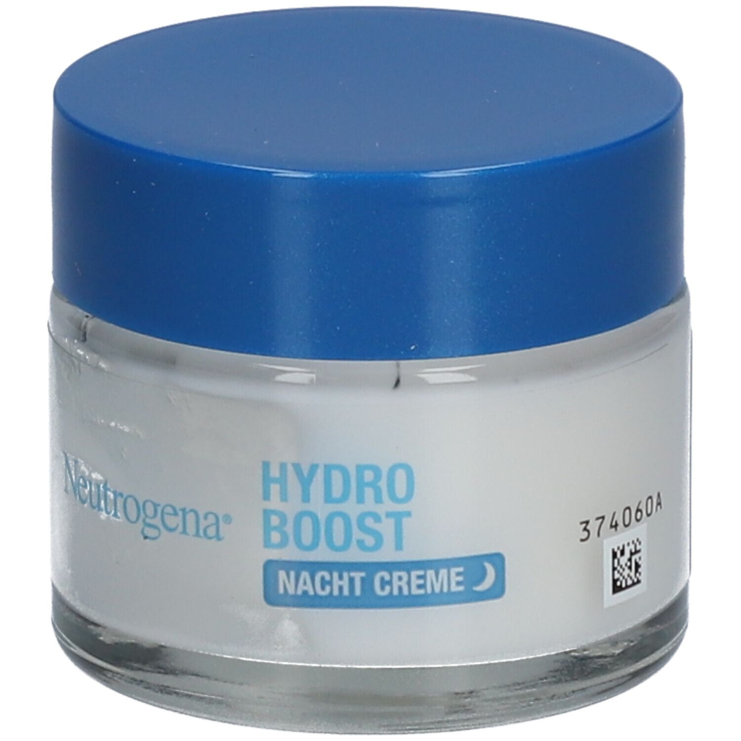 Neutrogena Hydro Boost Nacht Creme. Tiegel mit blauem Deckel. Text.