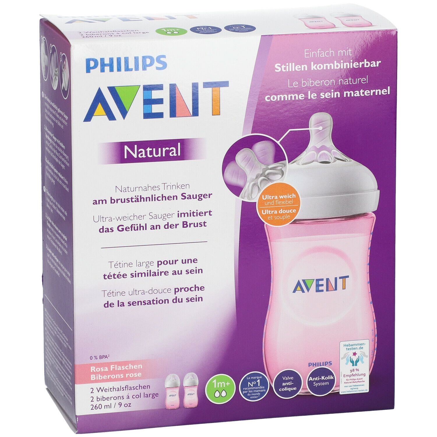 Avent Natural Biberon Rosa da 0 a 6 mesi 260 Ml - Para-Farmacia Bosciaclub