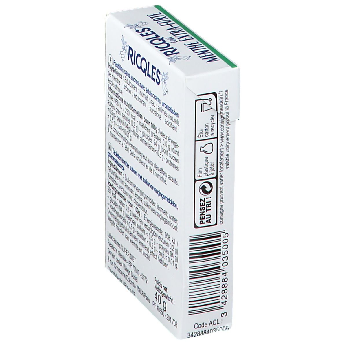RICQLES Bonbons sans sucre Menthe extra-forte