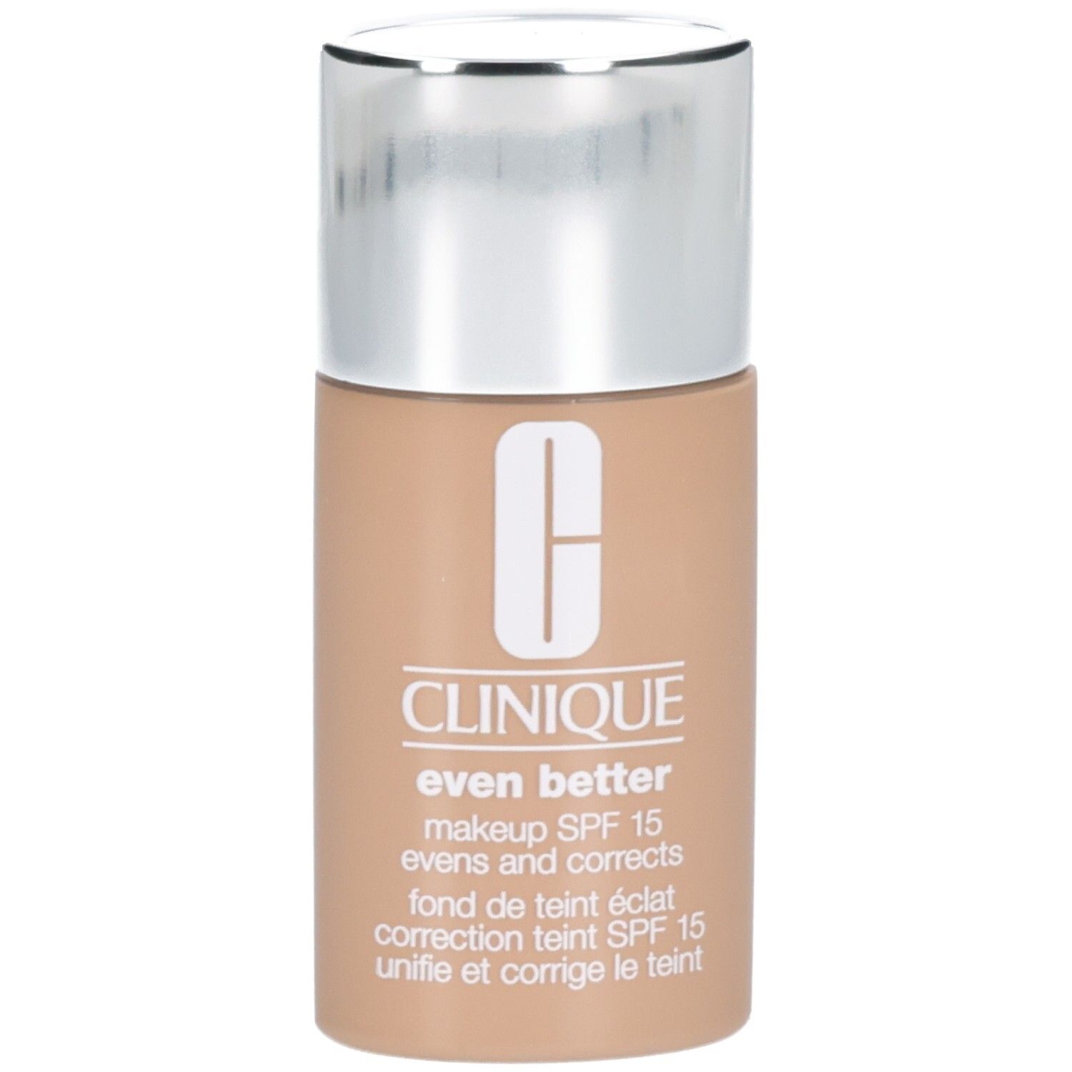 Clinique Even Better Makeup SPF 15 in Beige-Ton mit silbernem Deckel.