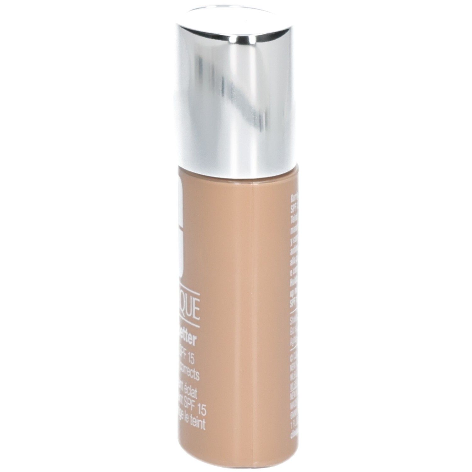 Clinique Foundation Flasche mit silbernem Deckel, hellbraune Farbe, SPF 15.