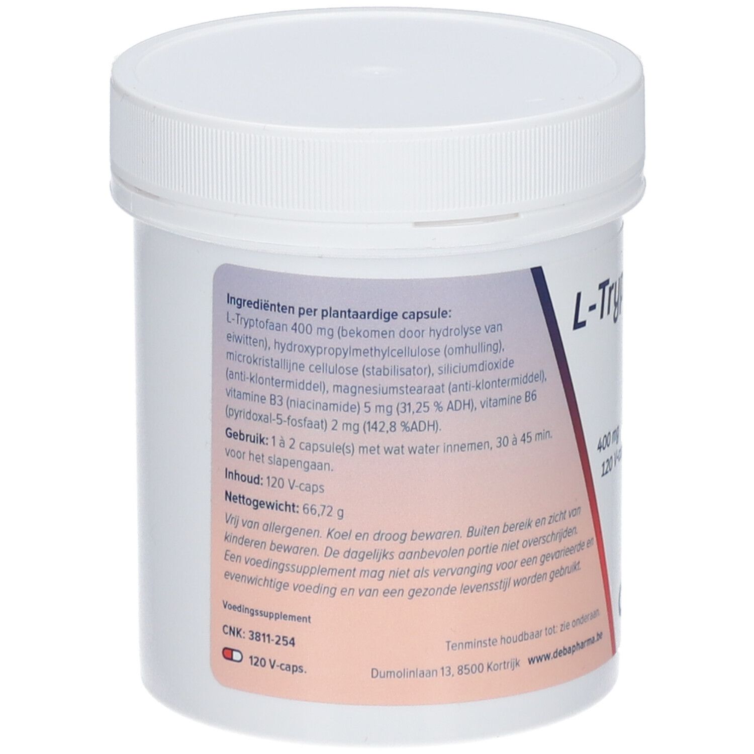 Dos du pot blanc. Texte avec ingrédients et instructions d'utilisation. Logo DeBa Pharma.