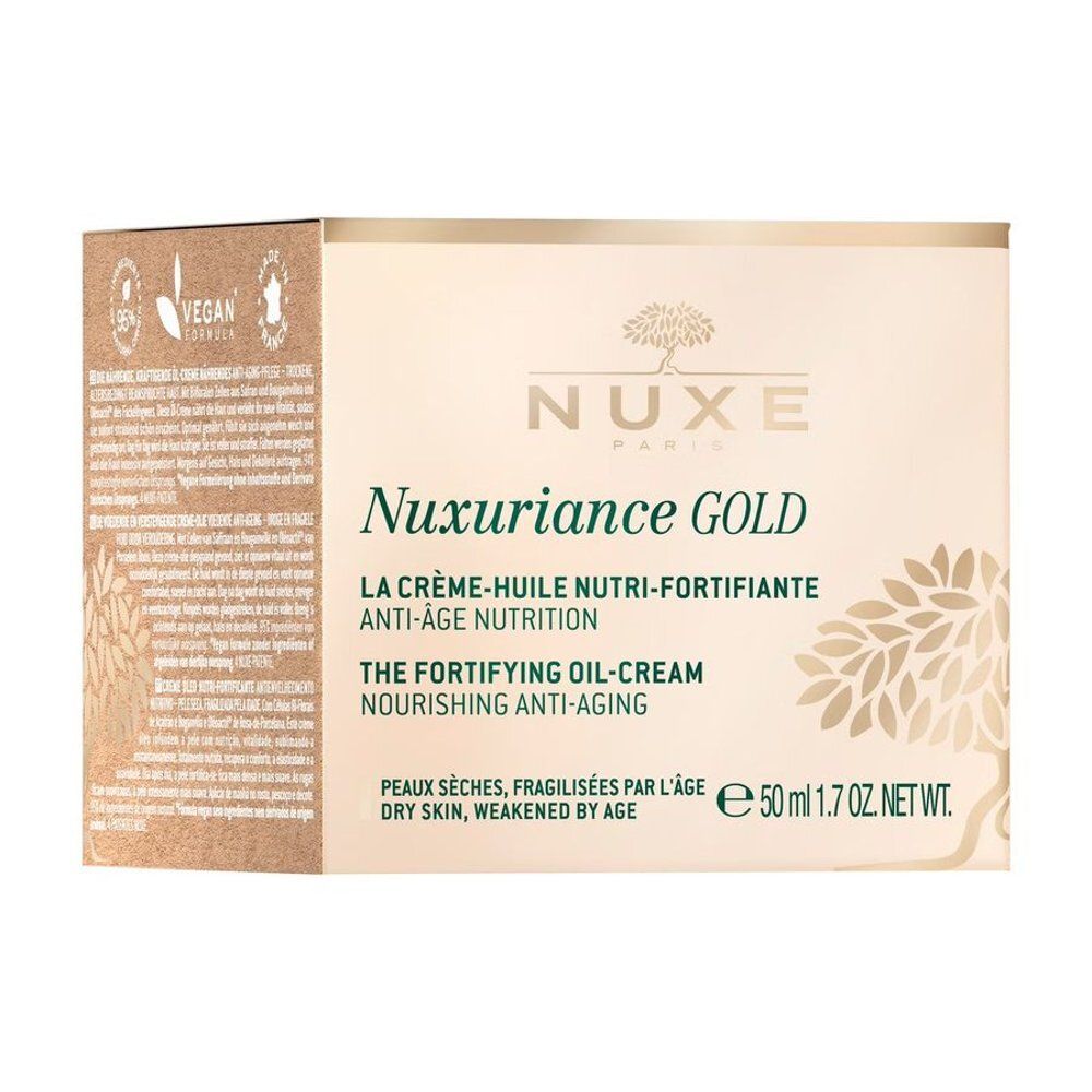 Nuxe Nuxuriance Gold Crème-Huile 50ml avec instructions d'application détaillées.