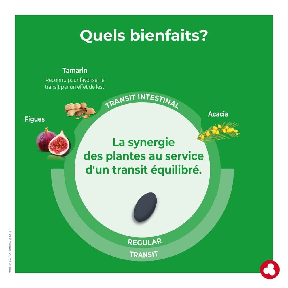 Ortis Fruits & Fibres Regular Transit Intestinal Programme boîte de 30 comprimés, vue latérale avec informations produit.