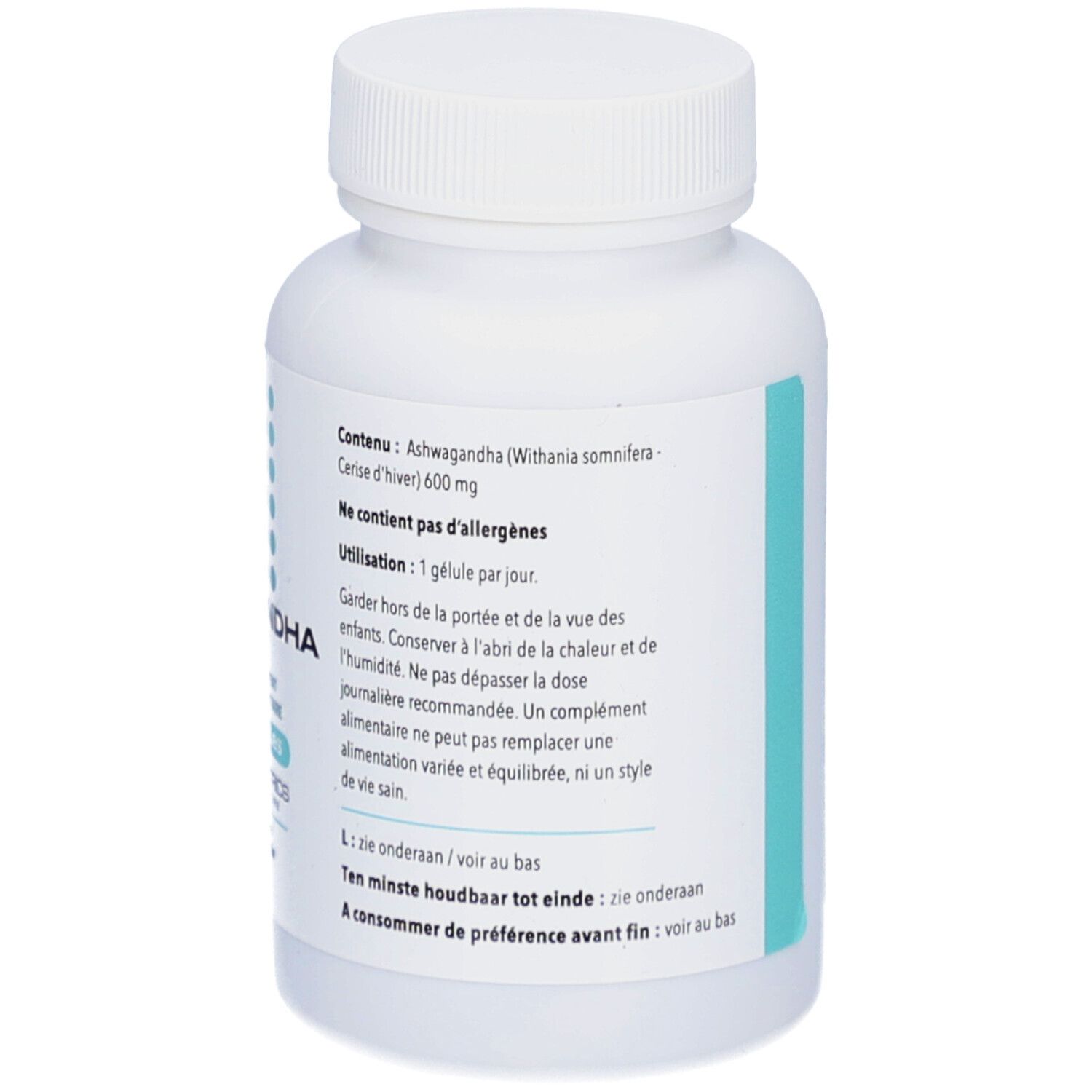 Rückseite der weißen Flasche. Enthält Informationen zu Inhaltsstoffen, Anwendung und Warnhinweisen.