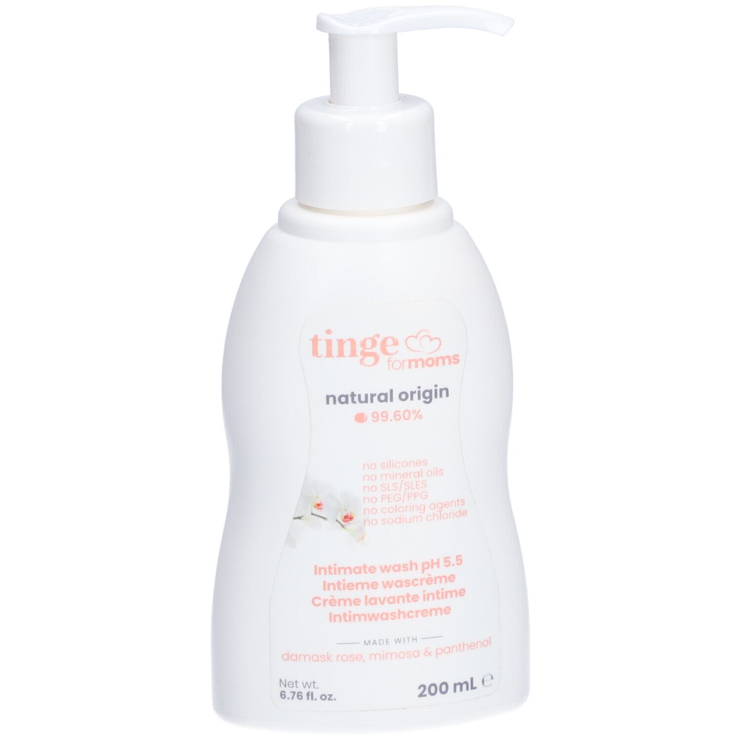 Rückseite der Tinge for Moms Intim Waschcreme mit Inhaltsstoffen.