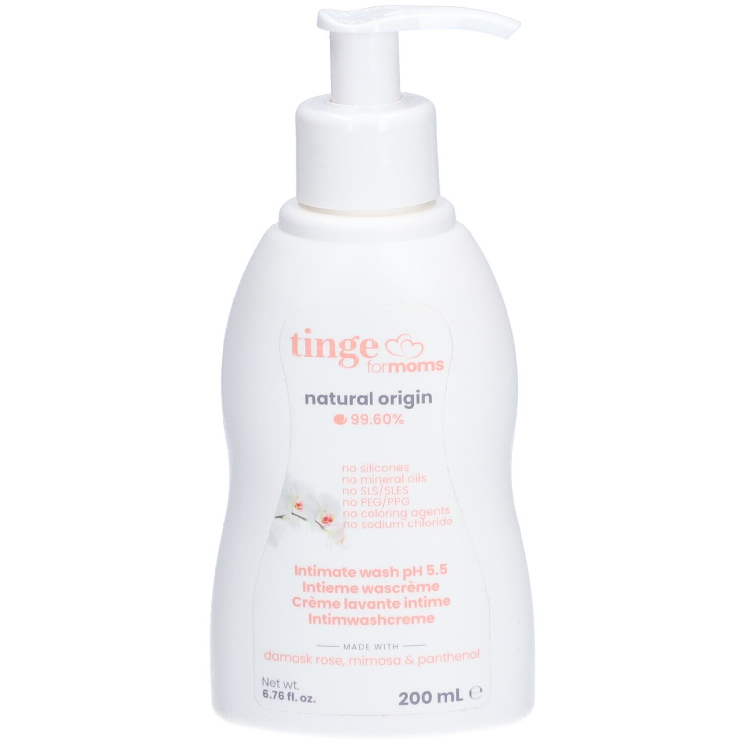 Rückseite der Tinge for Moms Intim Waschcreme mit Inhaltsstoffen.