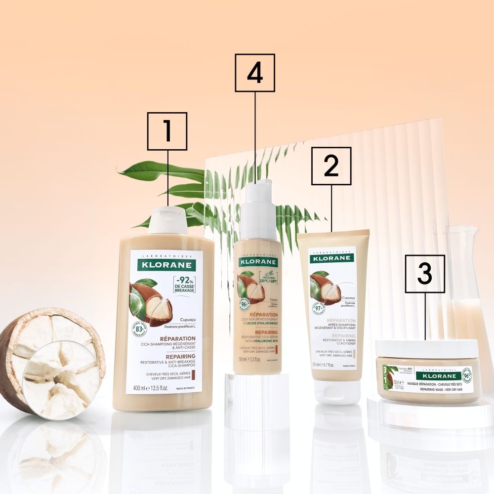 Shampooing Klorane Cupuacu: flacon 400ml, formule réparatrice.