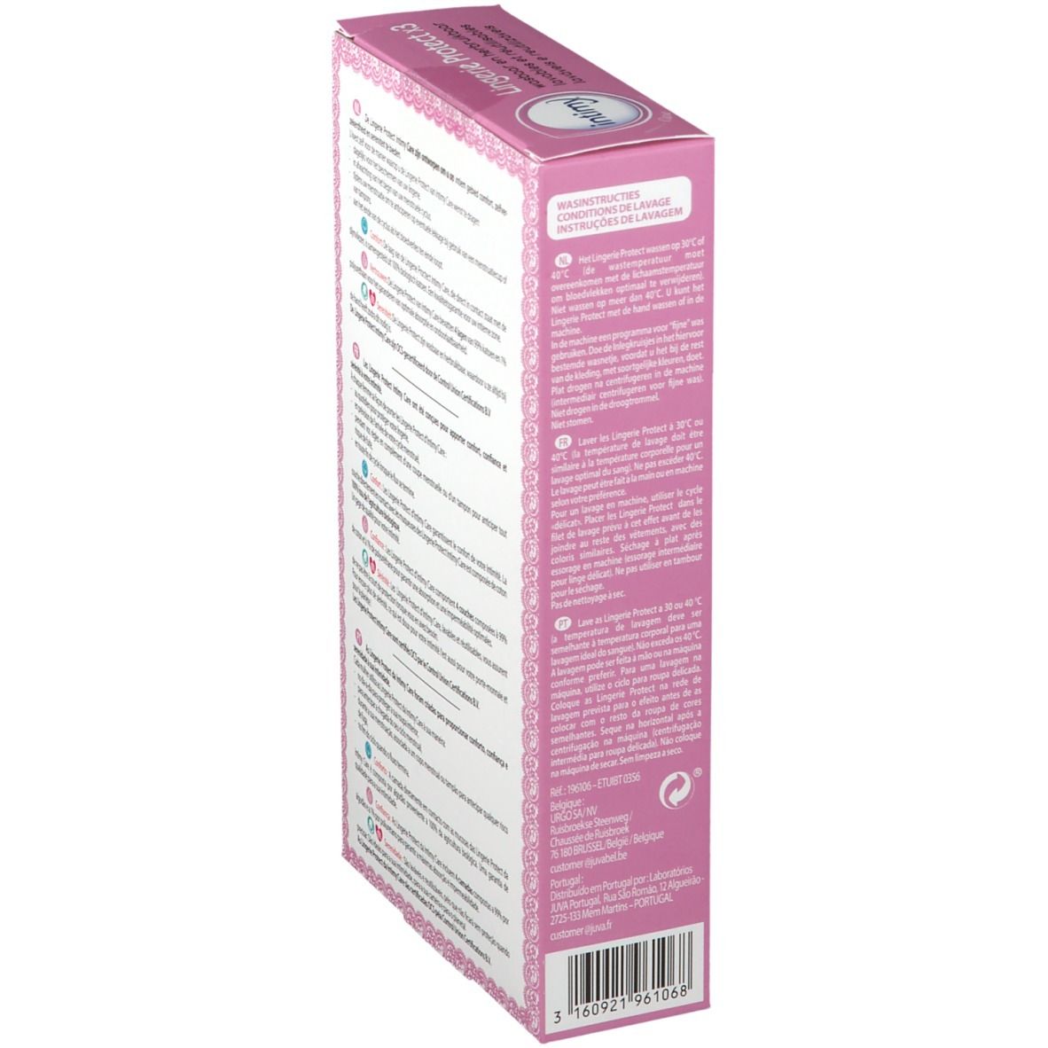 Seitenansicht der Verpackung mit 3 waschbaren Intimy Care Lingerie Protect Einlagen.