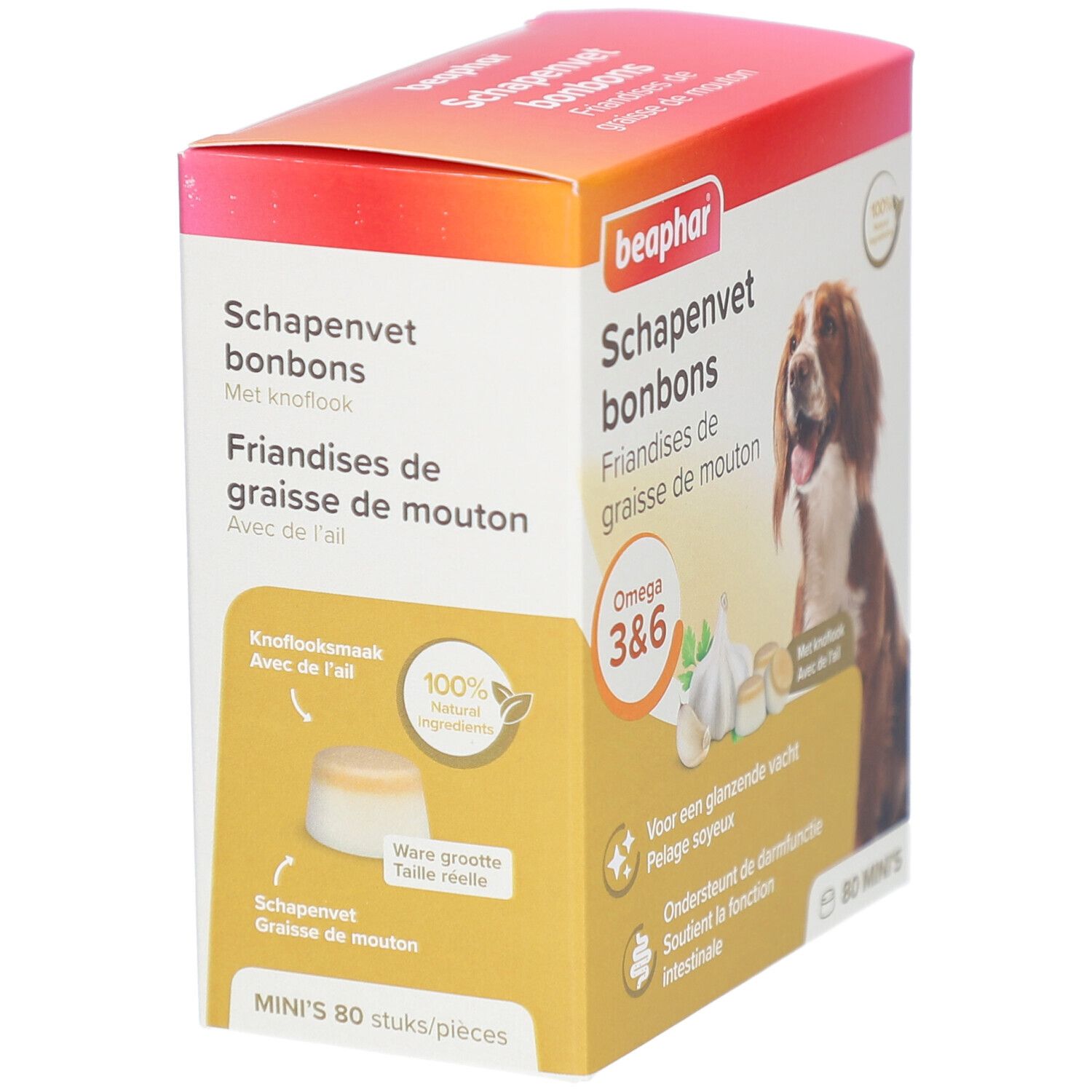 Beaphar Schapenvet bonbons Packung. Knoblauch, 100% natürliche Zutaten. 80 Stück.