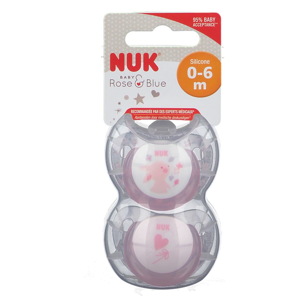 NUK Sucette perfectionnée Baby Rose & Blue​ - Rose 0-6 Mois​ (Couleur non sélectionnable)