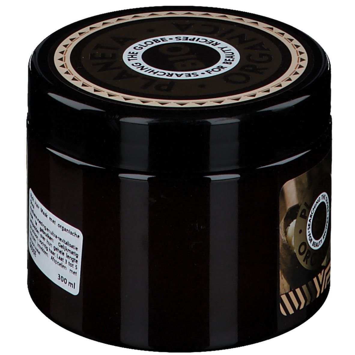 Dunkelbraunes Tiegel mit Deckel. Aufschrift: PLANETA ORGANICA BIO. 300 ml.