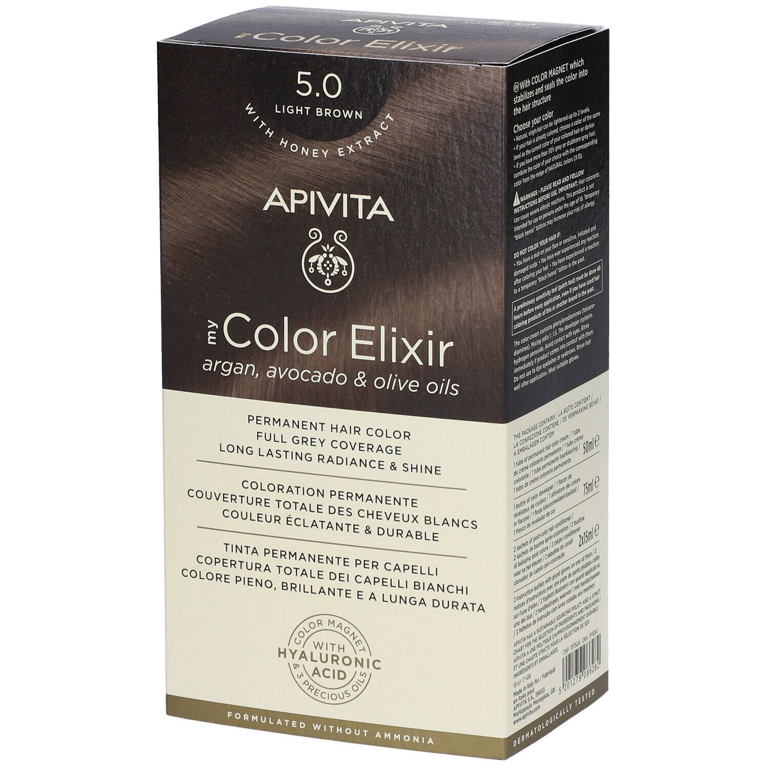 API VITA Color Elixir permanente Haarfarbe 5.0 Hellbraun mit Honigextrakt, Argan-, Avocado- und Olivenölen.