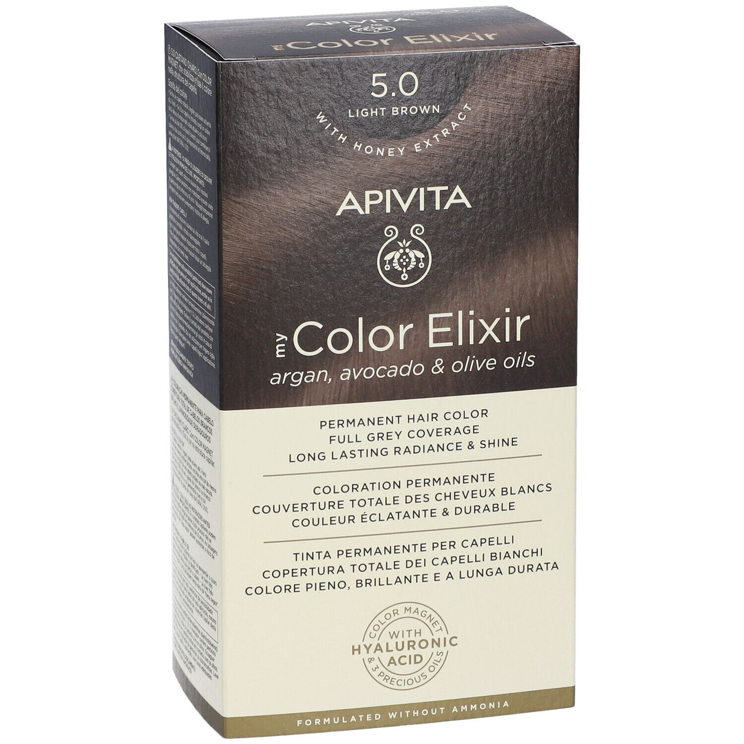 APIVITA Color Elixir Haarfarbe, 5.0 Hellbraun, mit Argan-, Avocado- und Olivenölen.