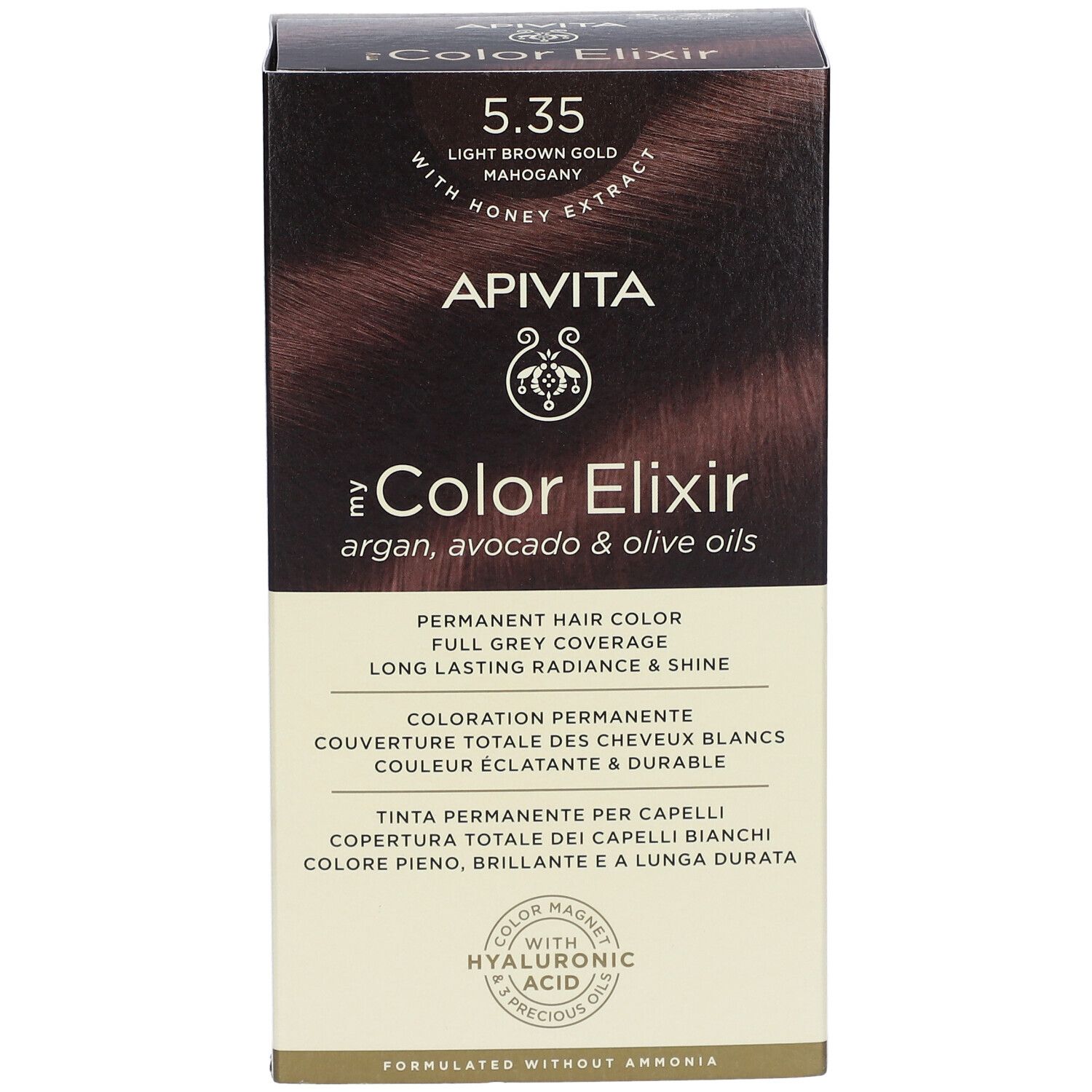 API VITA Color Elixir Haarfarbe 5.35 Hellbraun Gold Mahagoni mit Honig-Extrakt, Argan-, Avocado- und Olivenölen.