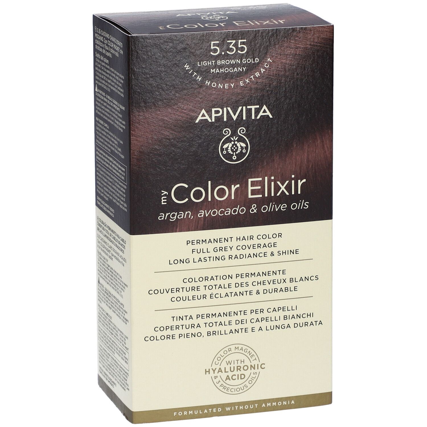 APIVITA Color Elixir Haarfärbung, 5.35 Hellbraun Gold Mahagoni, mit Honigextrakt.