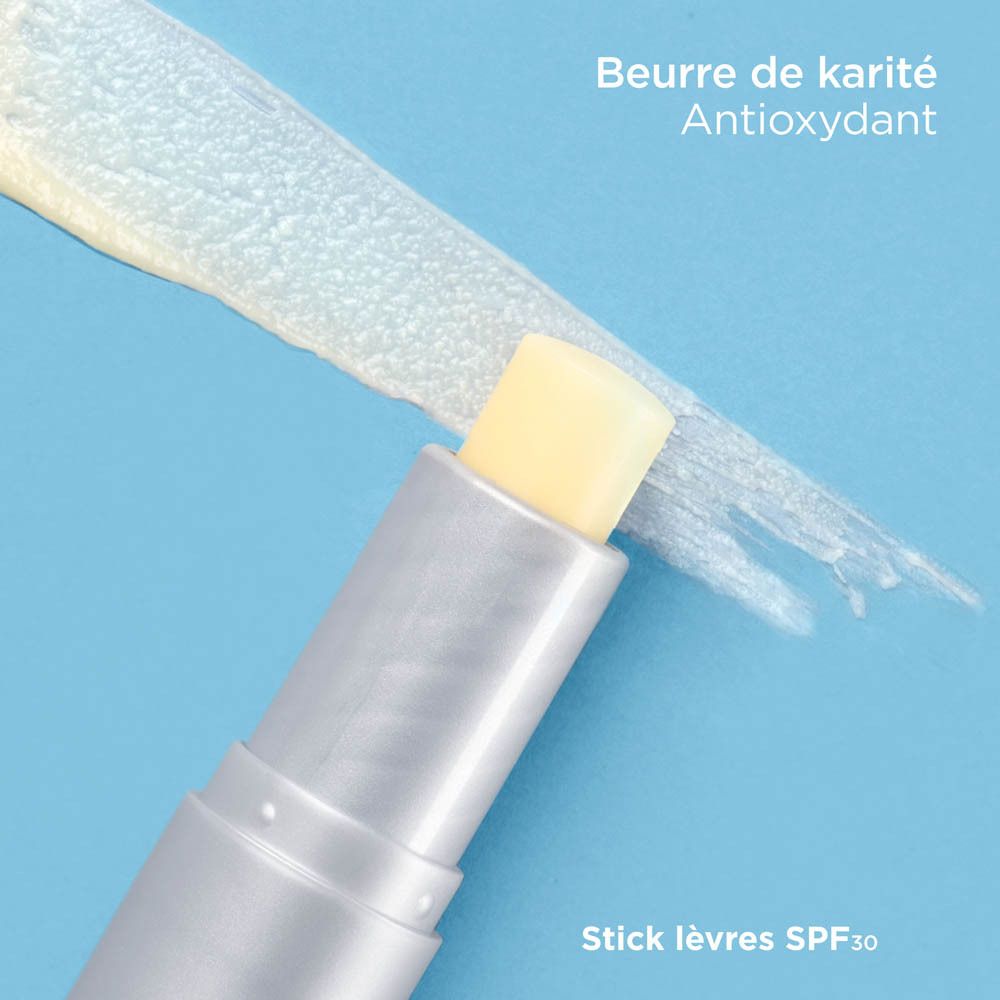 Stick à lèvres ISDIN Protector Labial 30. Orange et argenté. Texte sur le stick.