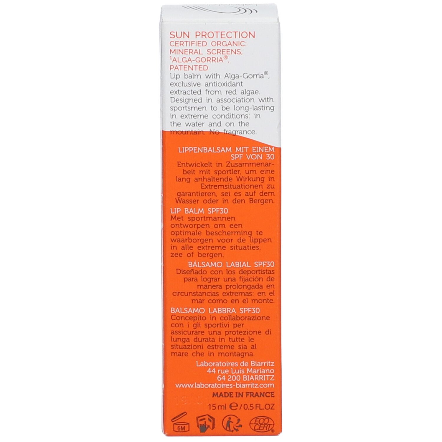 Laboratoires de BIARRITZ ALGAMARIS Bio-Baume à Lèvres SPF 30
