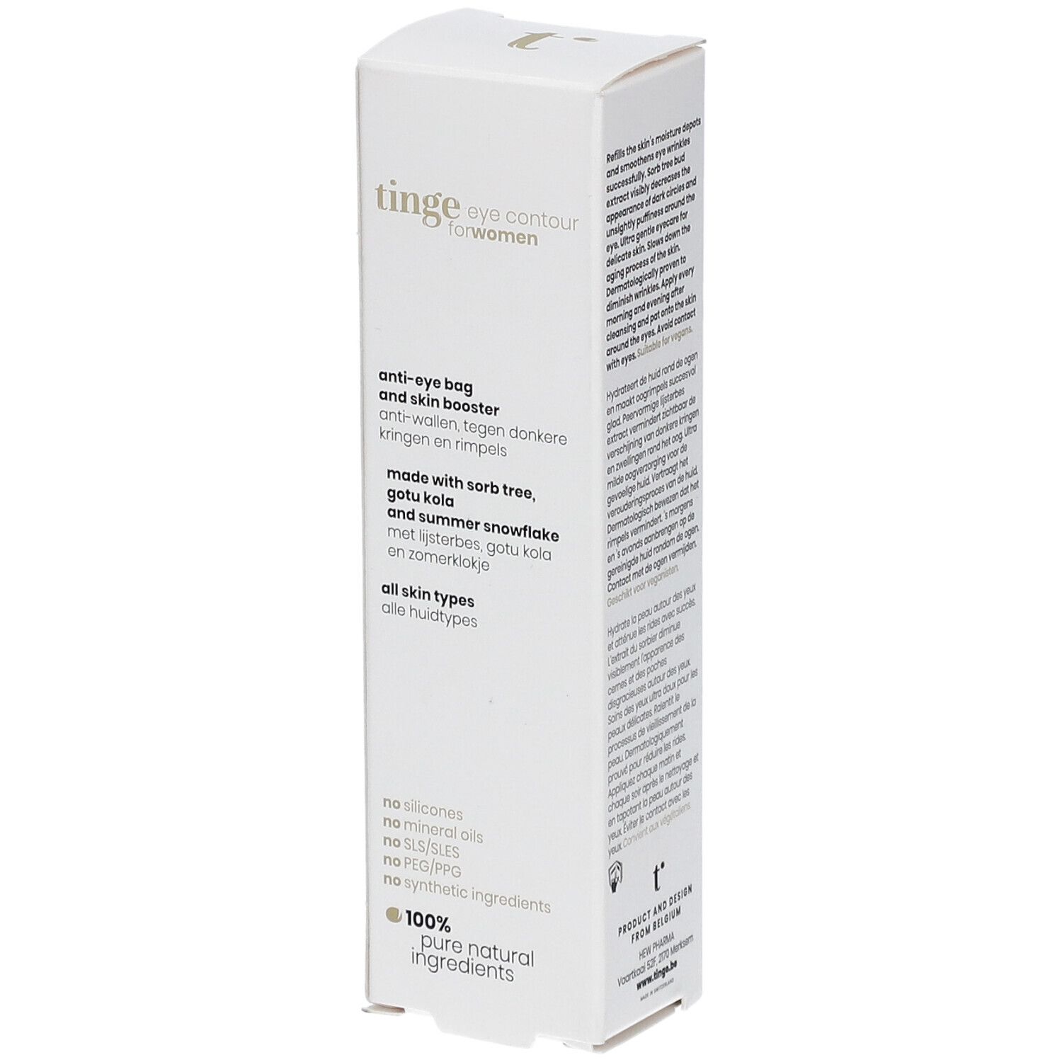 Tinge Eye Contour for women Umverpackung mit Produktinformationen.