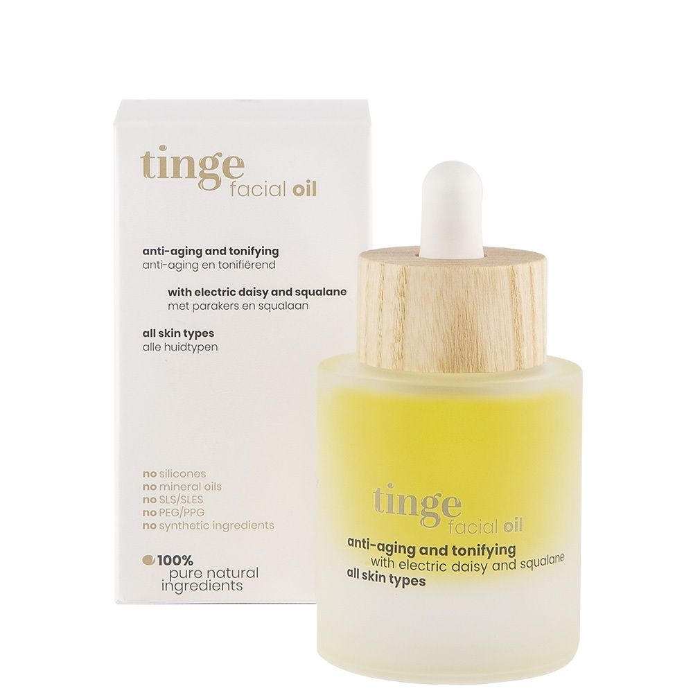 Flacon avec pipette et boîte pour l'huile visage Tinge.