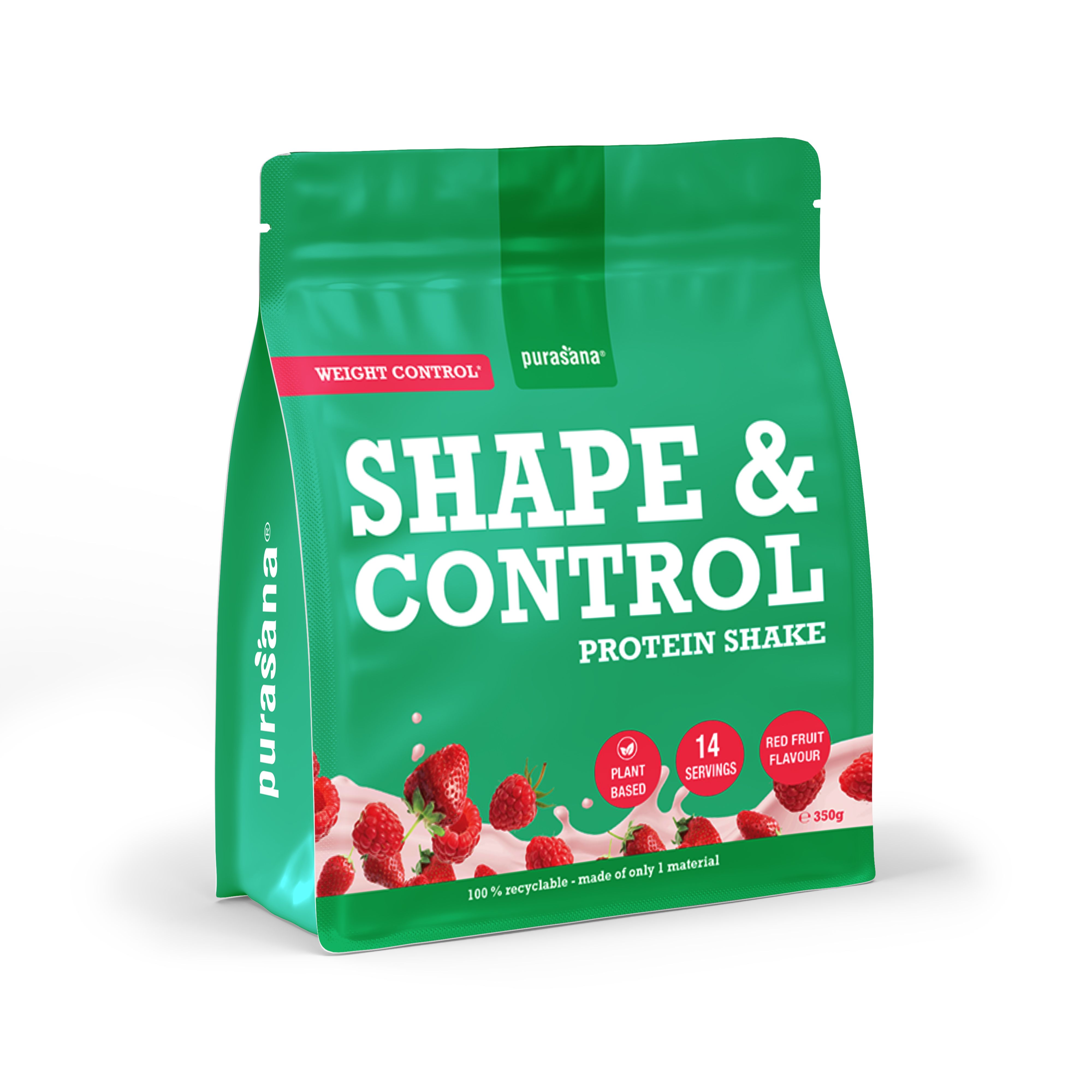 Boîte Purasana Shape & Control Protein Shake saveur fraise-framboise. 350g.