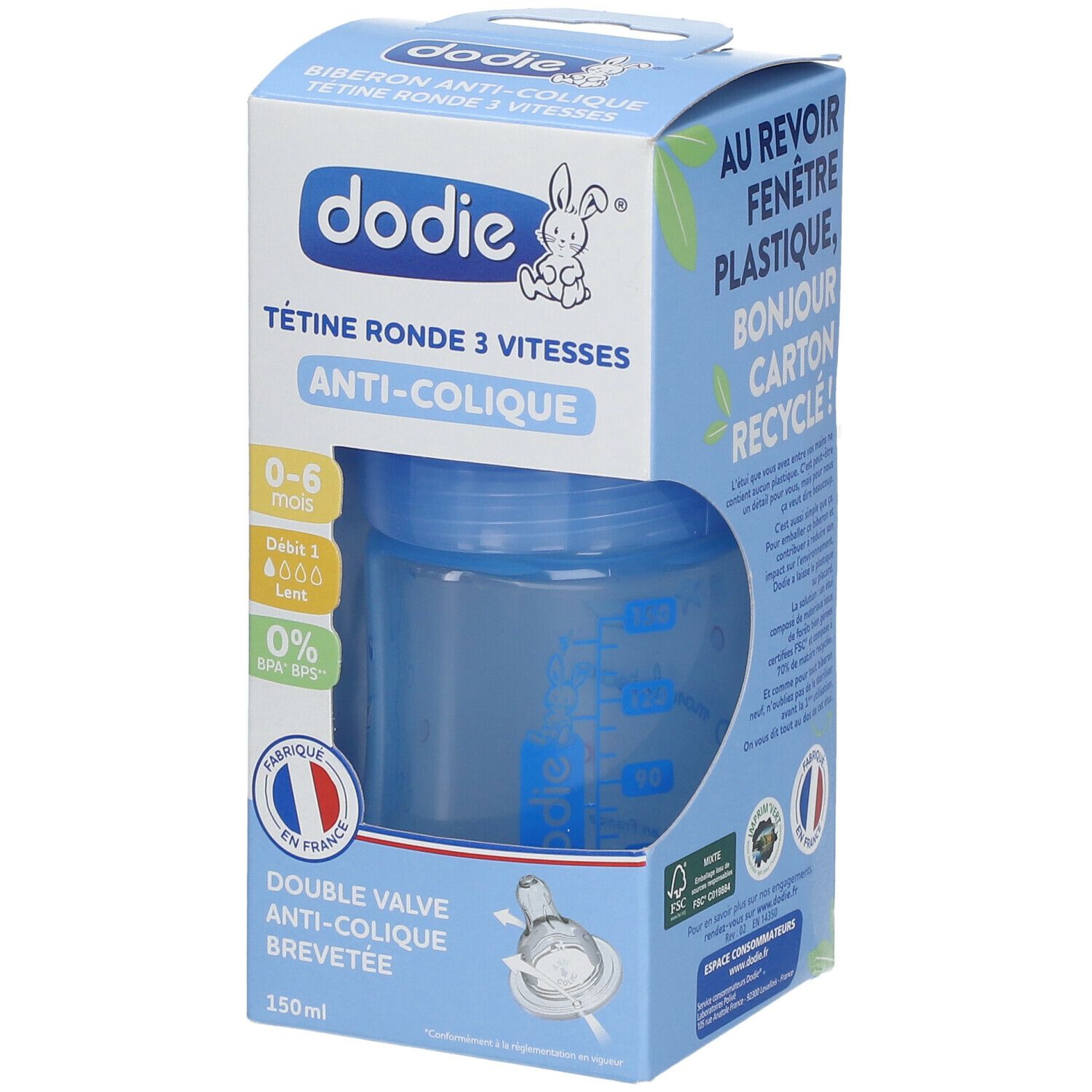 DODIE Anti-Kolik Flasche Rundsauger 3 Geschwindigkeiten 0-6 Monate