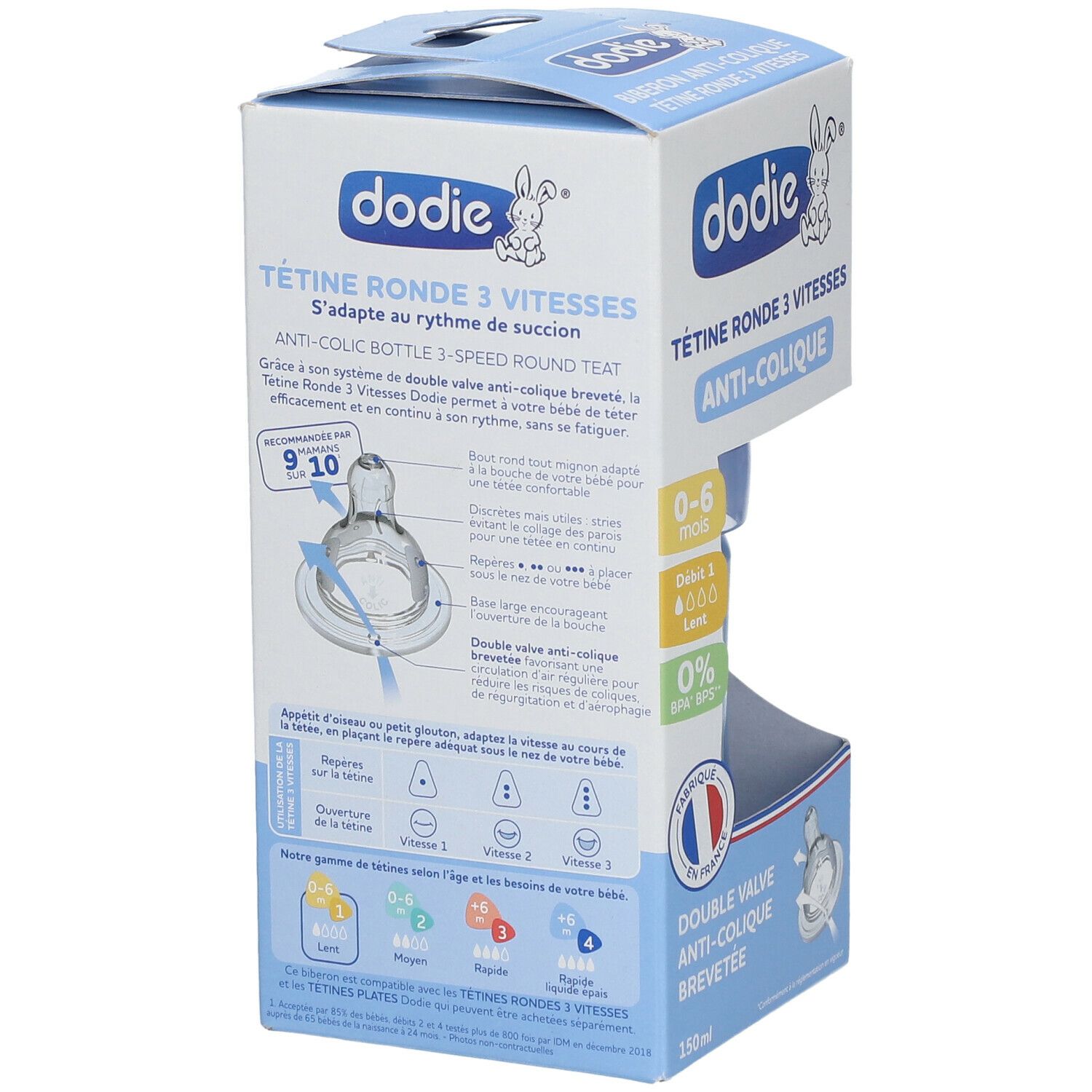 DODIE Anti-Kolik Flasche Rundsauger 3 Geschwindigkeiten 0-6 Monate