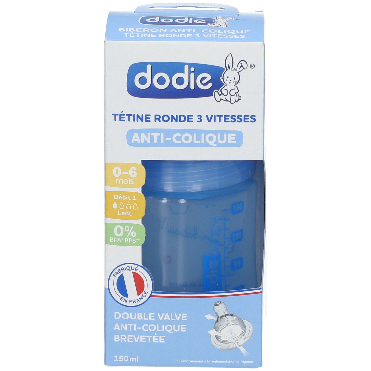 DODIE Anti-Kolik Flasche Rundsauger 3 Geschwindigkeiten 0-6 Monate