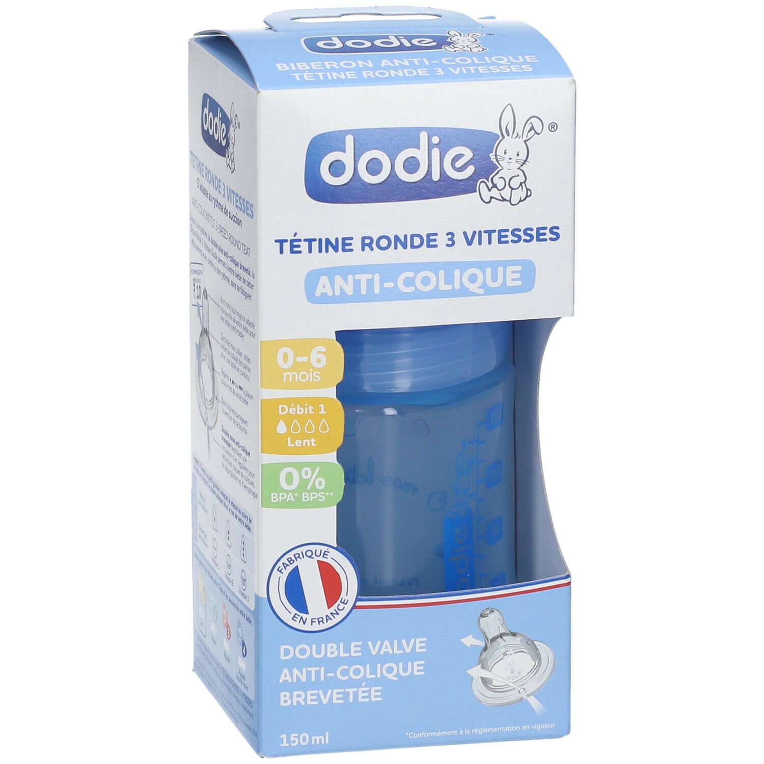 DODIE Anti-Kolik Flasche Rundsauger 3 Geschwindigkeiten 0-6 Monate