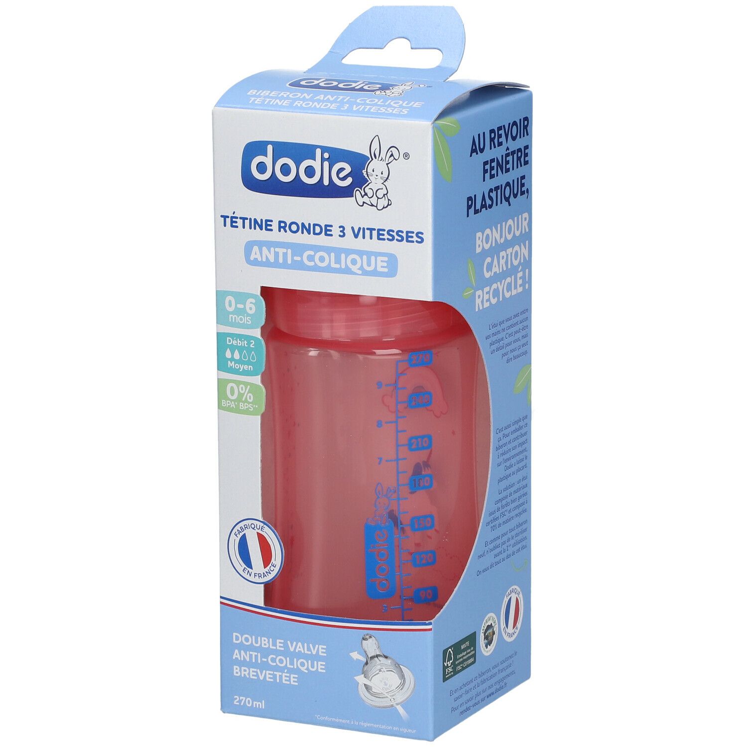 dodie® Biberon Initiation+ Rose 0-6 mois